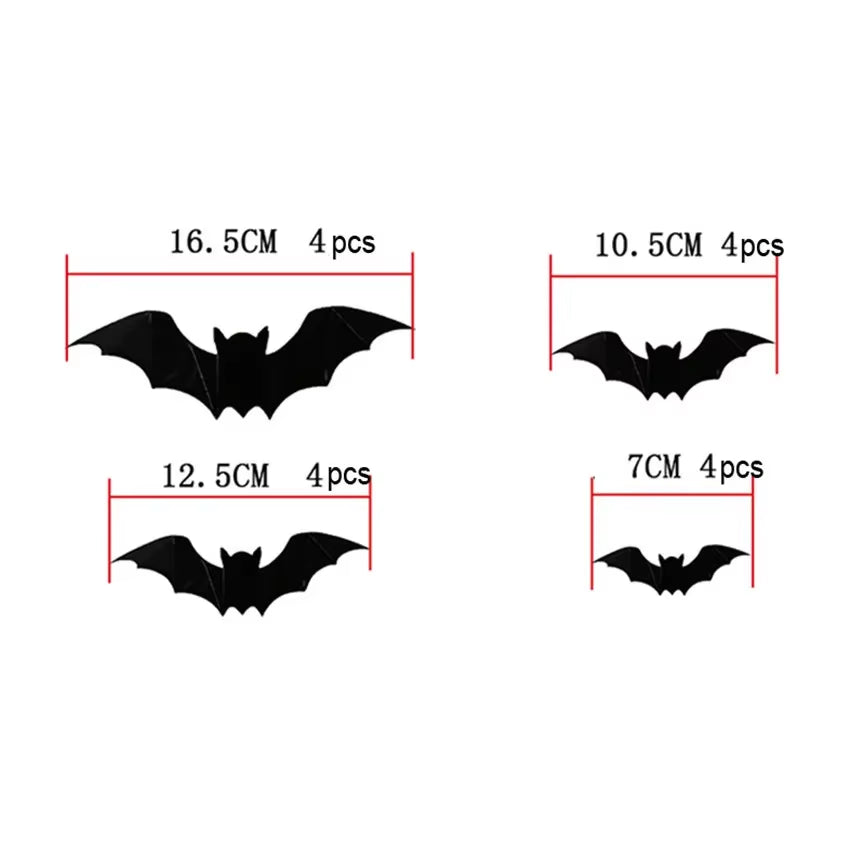16Pcs Halloween 3D Black Bat Wall Stickers Halloween Party DIY Decorative Wall Decal Halloween Horror Bats Removable Stickers