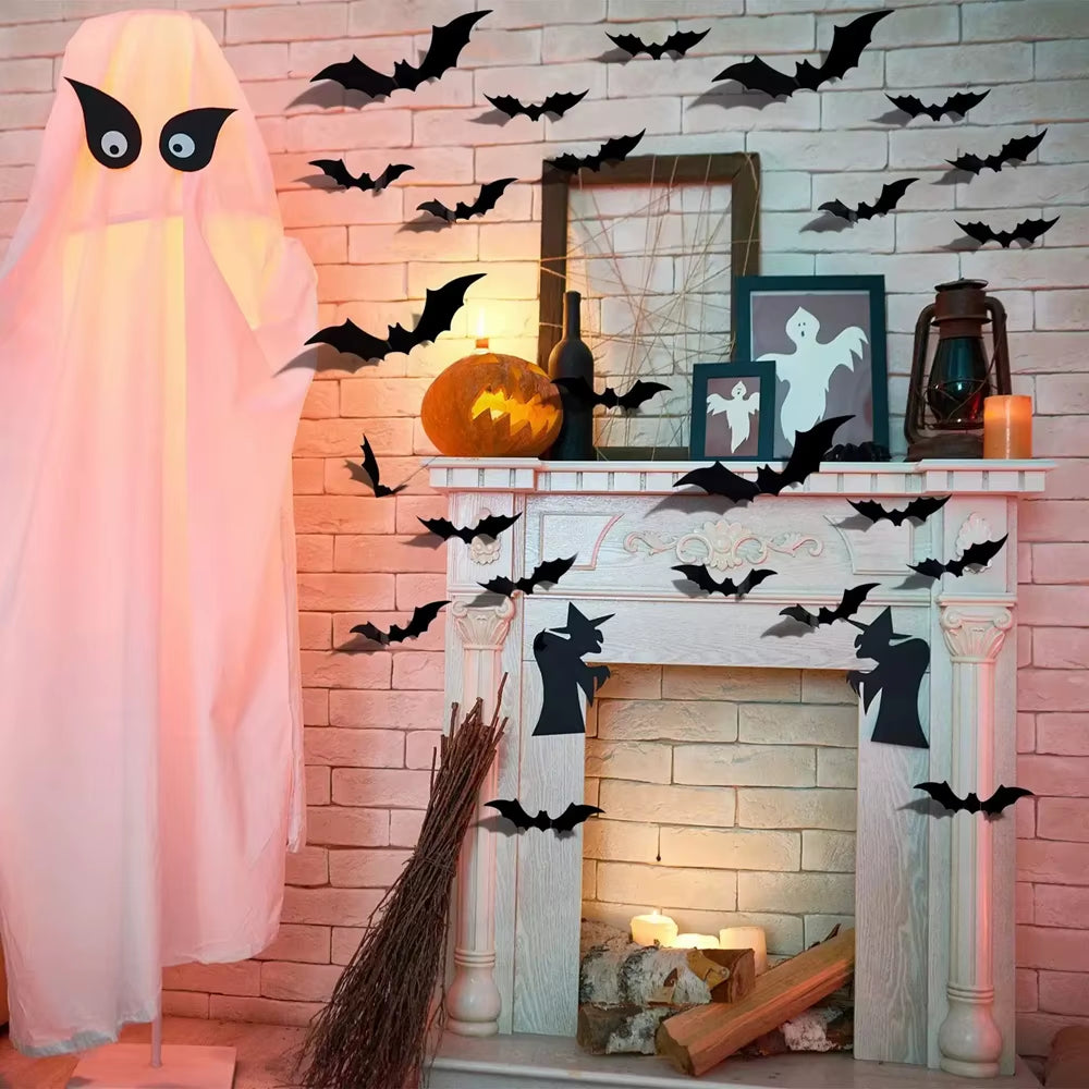 Halloween Scary Bat Decorations 3D Black PVC Bat Halloween Party DIY Decor Wall Sticker Bar Room Halloween Party Decor Props