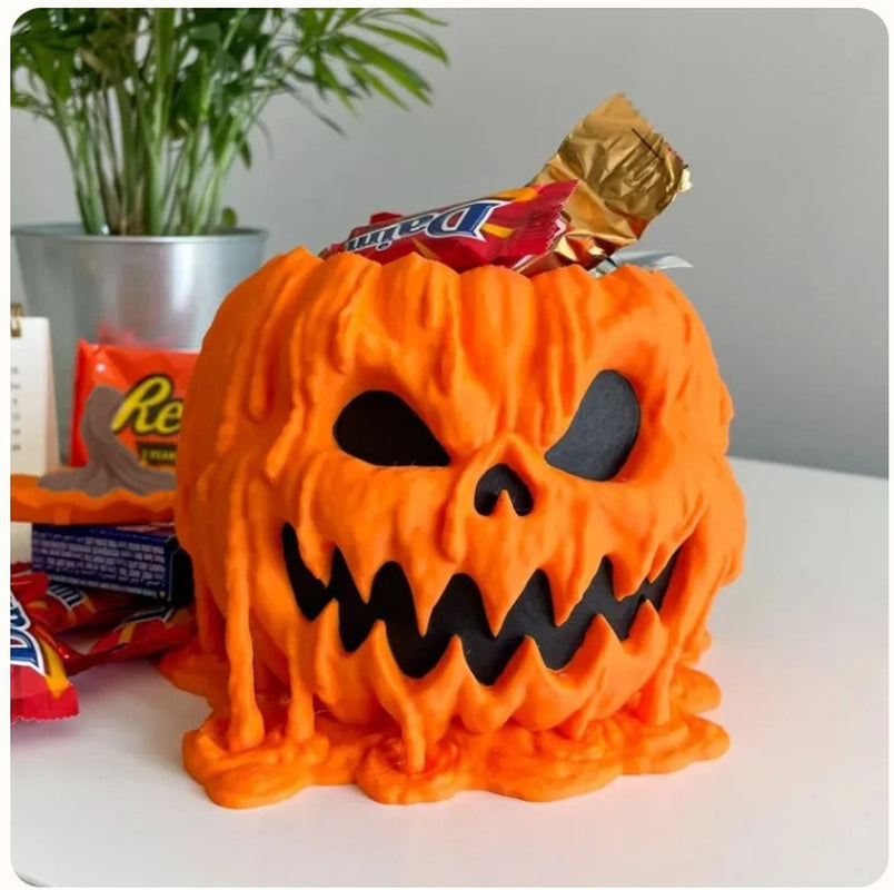 Melting Halloween Pumpkin Candy Bowl with Lid Reusable Candy Dish Spooky Food Display Bowl for Home Halloween
