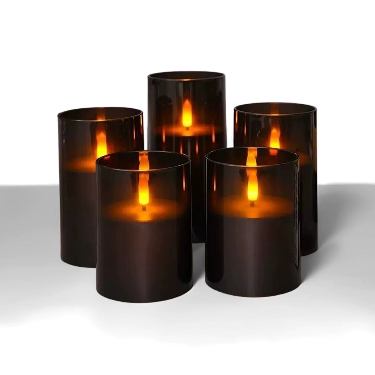 Black Acrylic LED Pillar Candles Battery Operated Flickering Remote Controlled Candle Set F/Party Home Warm Ambient Decoration