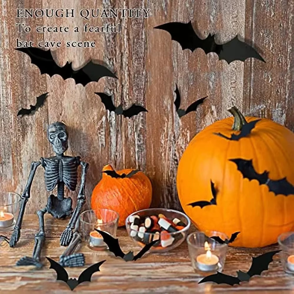 Halloween Scary Bat Decorations 3D Black PVC Bat Halloween Party DIY Decor Wall Sticker Bar Room Halloween Party Decor Props