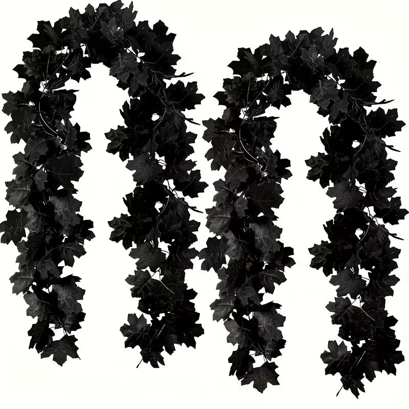 Black Maple Leaf Garland - Realistic Dark Gothic Vampire Bats,Hanging Vine Garland for Halloween,Thanksgiving Decorations