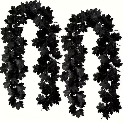 Black Maple Leaf Garland - Realistic Dark Gothic Vampire Bats,Hanging Vine Garland for Halloween,Thanksgiving Decorations