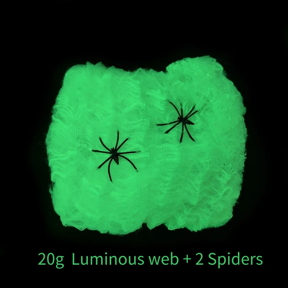Halloween Decorations Artificial Spider Web Luminous Stretch Cobwebs with Fake Spider Scary Party Scene Decor Horror House Props