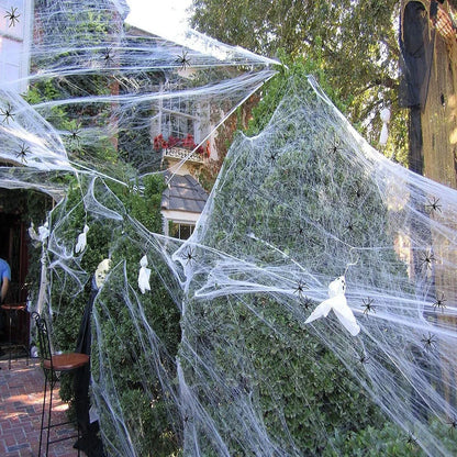 Halloween Decorations Artificial Spider Web Luminous Stretch Cobwebs with Fake Spider Scary Party Scene Decor Horror House Props