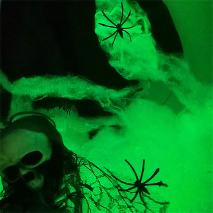 Halloween Decorations Artificial Spider Web Luminous Stretch Cobwebs with Fake Spider Scary Party Scene Decor Horror House Props