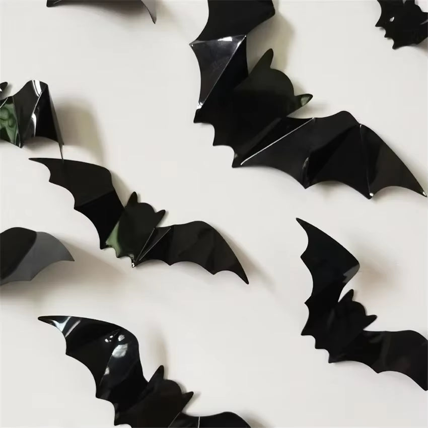 16Pcs Halloween 3D Black Bat Wall Stickers Halloween Party DIY Decorative Wall Decal Halloween Horror Bats Removable Stickers