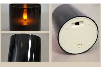 Black Acrylic LED Pillar Candles Battery Operated Flickering Remote Controlled Candle Set F/Party Home Warm Ambient Decoration