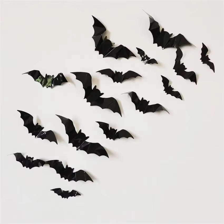 16Pcs Halloween 3D Black Bat Wall Stickers Halloween Party DIY Decorative Wall Decal Halloween Horror Bats Removable Stickers