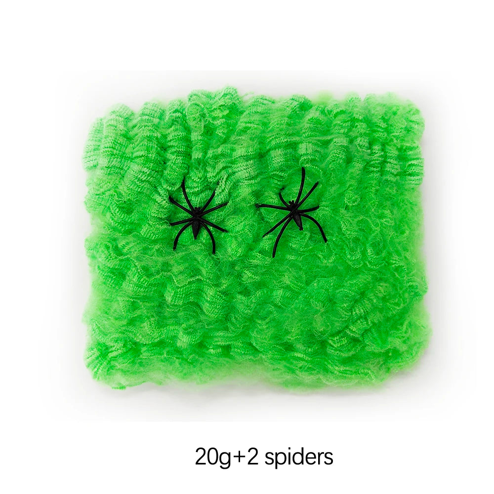 Halloween Decorations Artificial Spider Web Luminous Stretch Cobwebs with Fake Spider Scary Party Scene Decor Horror House Props