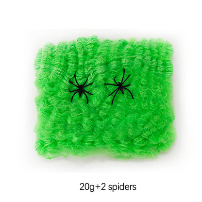 Halloween Decorations Artificial Spider Web Luminous Stretch Cobwebs with Fake Spider Scary Party Scene Decor Horror House Props