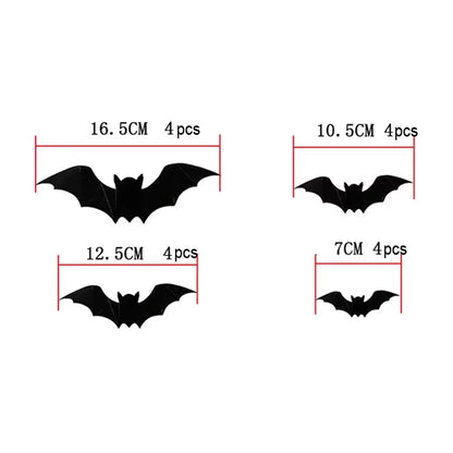16Pcs Halloween 3D Black Bat Wall Stickers Halloween Party DIY Decorative Wall Decal Halloween Horror Bats Removable Stickers