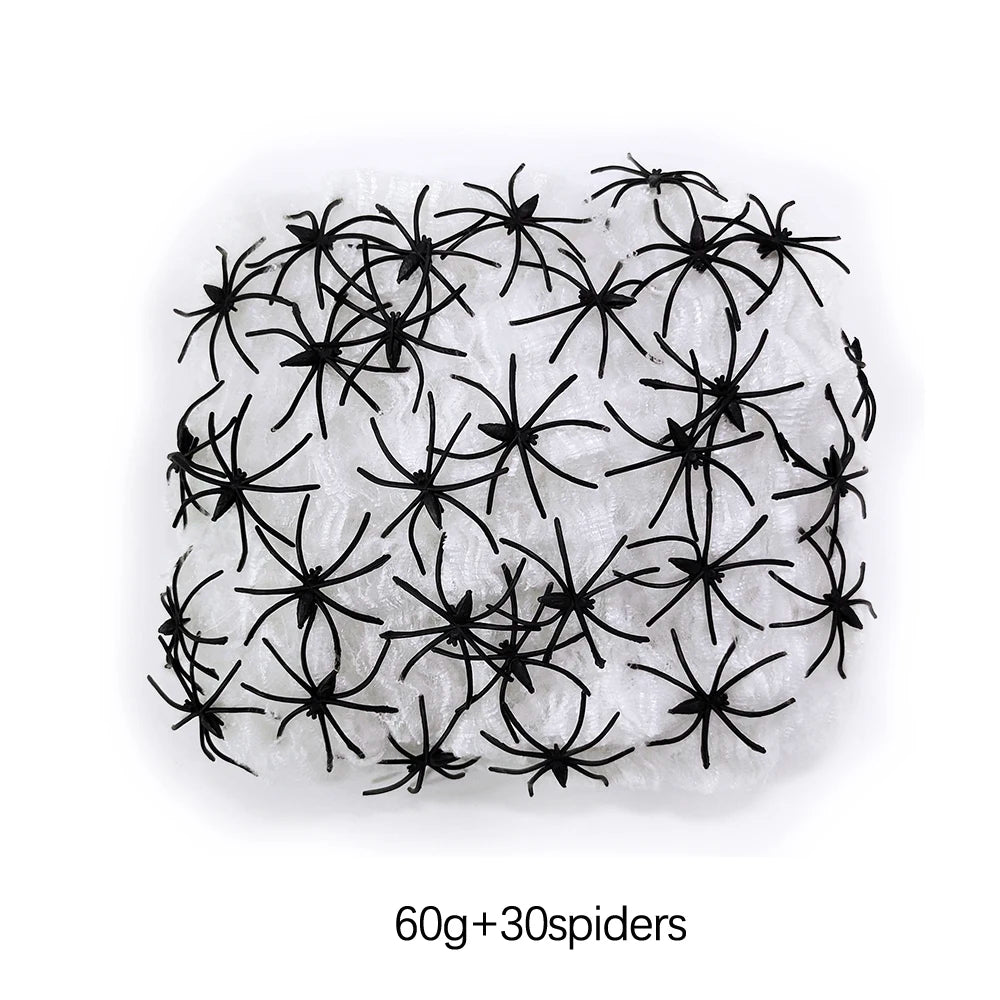 Halloween Decorations Artificial Spider Web Luminous Stretch Cobwebs with Fake Spider Scary Party Scene Decor Horror House Props