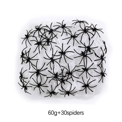 Halloween Decorations Artificial Spider Web Luminous Stretch Cobwebs with Fake Spider Scary Party Scene Decor Horror House Props