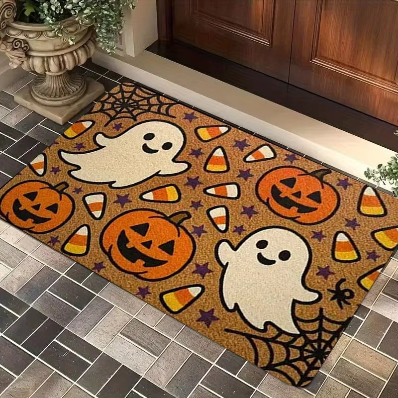 Halloween Spooky Pumpkin Door Mat Non-Slip Resistant Dirt Floor Mat Kitchen Bedroom Carpet Holiday Home Decoration