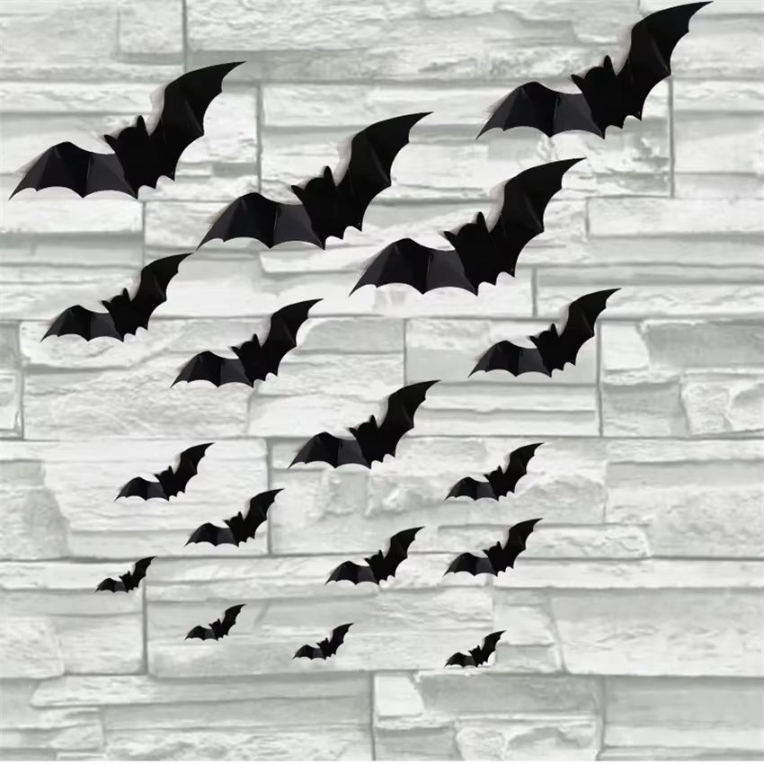 16Pcs Halloween 3D Black Bat Wall Stickers Halloween Party DIY Decorative Wall Decal Halloween Horror Bats Removable Stickers