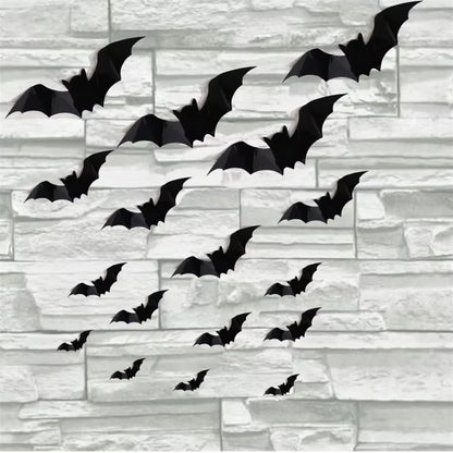 16Pcs Halloween 3D Black Bat Wall Stickers Halloween Party DIY Decorative Wall Decal Halloween Horror Bats Removable Stickers