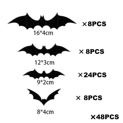 Halloween Scary Bat Decorations 3D Black PVC Bat Halloween Party DIY Decor Wall Sticker Bar Room Halloween Party Decor Props
