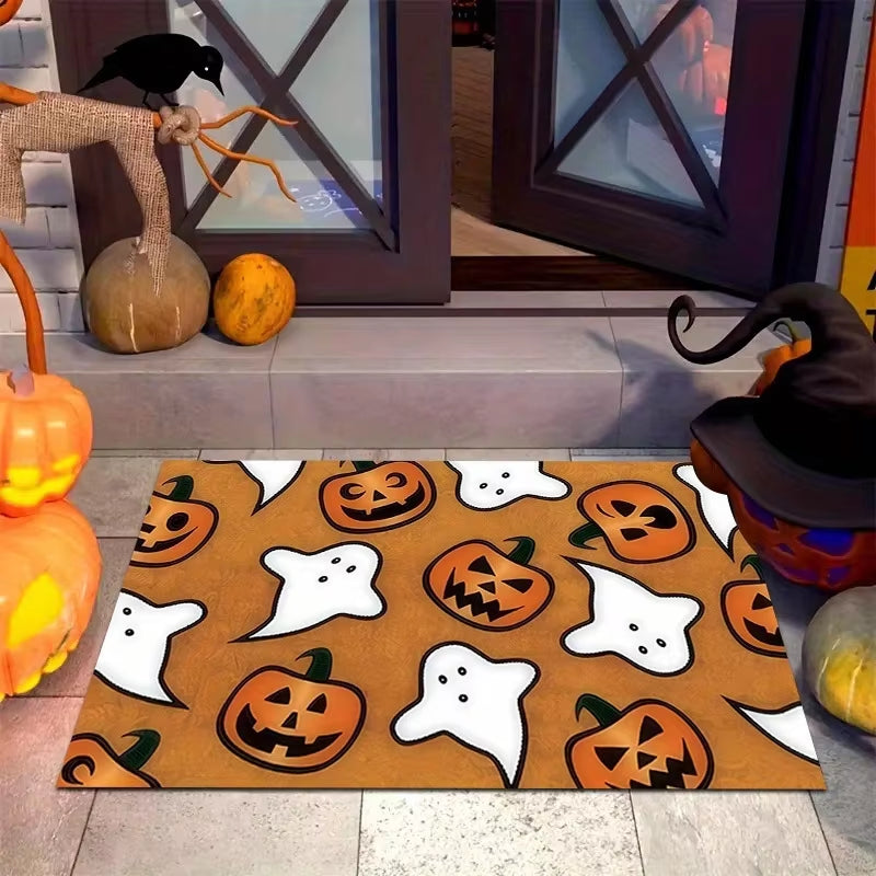 Halloween Spooky Pumpkin Door Mat Non-Slip Resistant Dirt Floor Mat Kitchen Bedroom Carpet Holiday Home Decoration