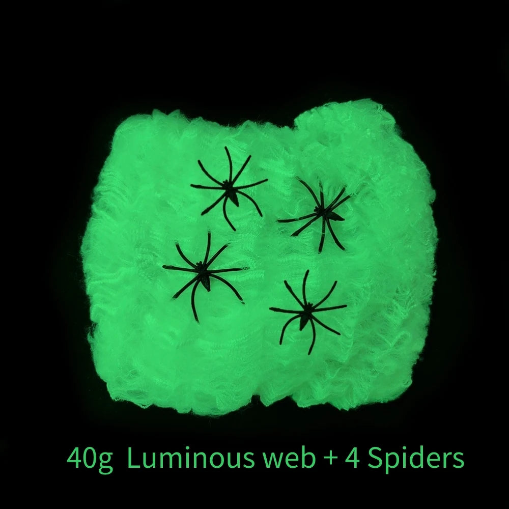 Halloween Decorations Artificial Spider Web Luminous Stretch Cobwebs with Fake Spider Scary Party Scene Decor Horror House Props