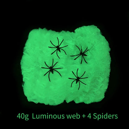 Halloween Decorations Artificial Spider Web Luminous Stretch Cobwebs with Fake Spider Scary Party Scene Decor Horror House Props