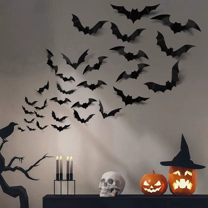 Halloween Scary Bat Decorations 3D Black PVC Bat Halloween Party DIY Decor Wall Sticker Bar Room Halloween Party Decor Props