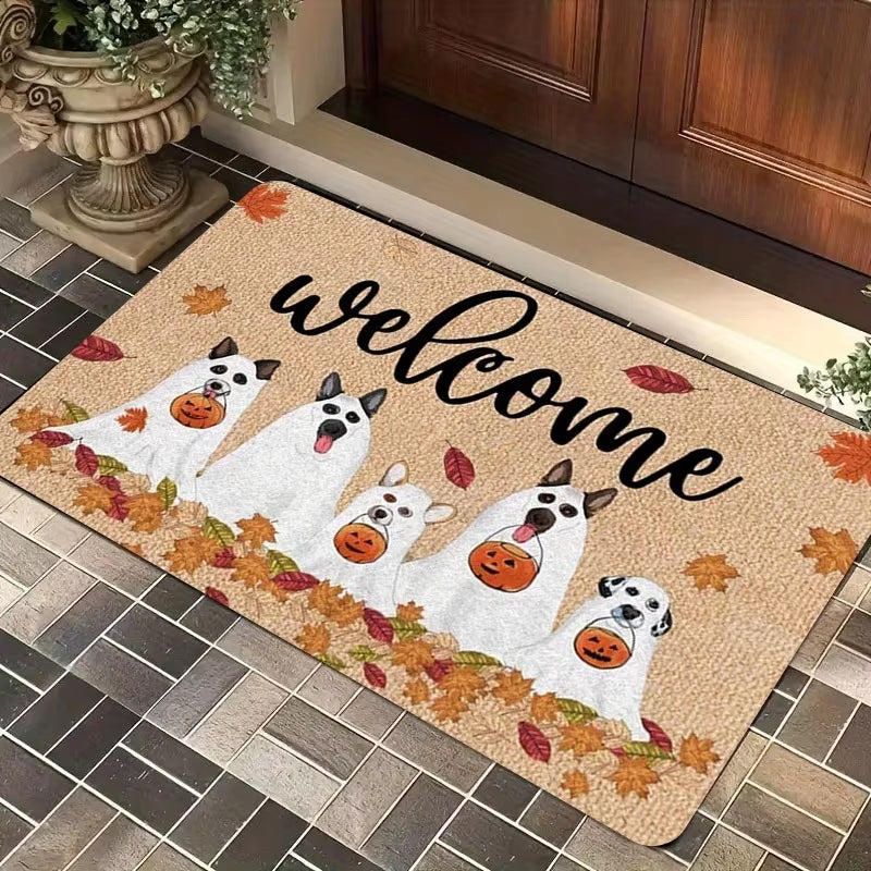 Halloween Spooky Pumpkin Door Mat Non-Slip Resistant Dirt Floor Mat Kitchen Bedroom Carpet Holiday Home Decoration