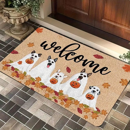 Halloween Spooky Pumpkin Door Mat Non-Slip Resistant Dirt Floor Mat Kitchen Bedroom Carpet Holiday Home Decoration