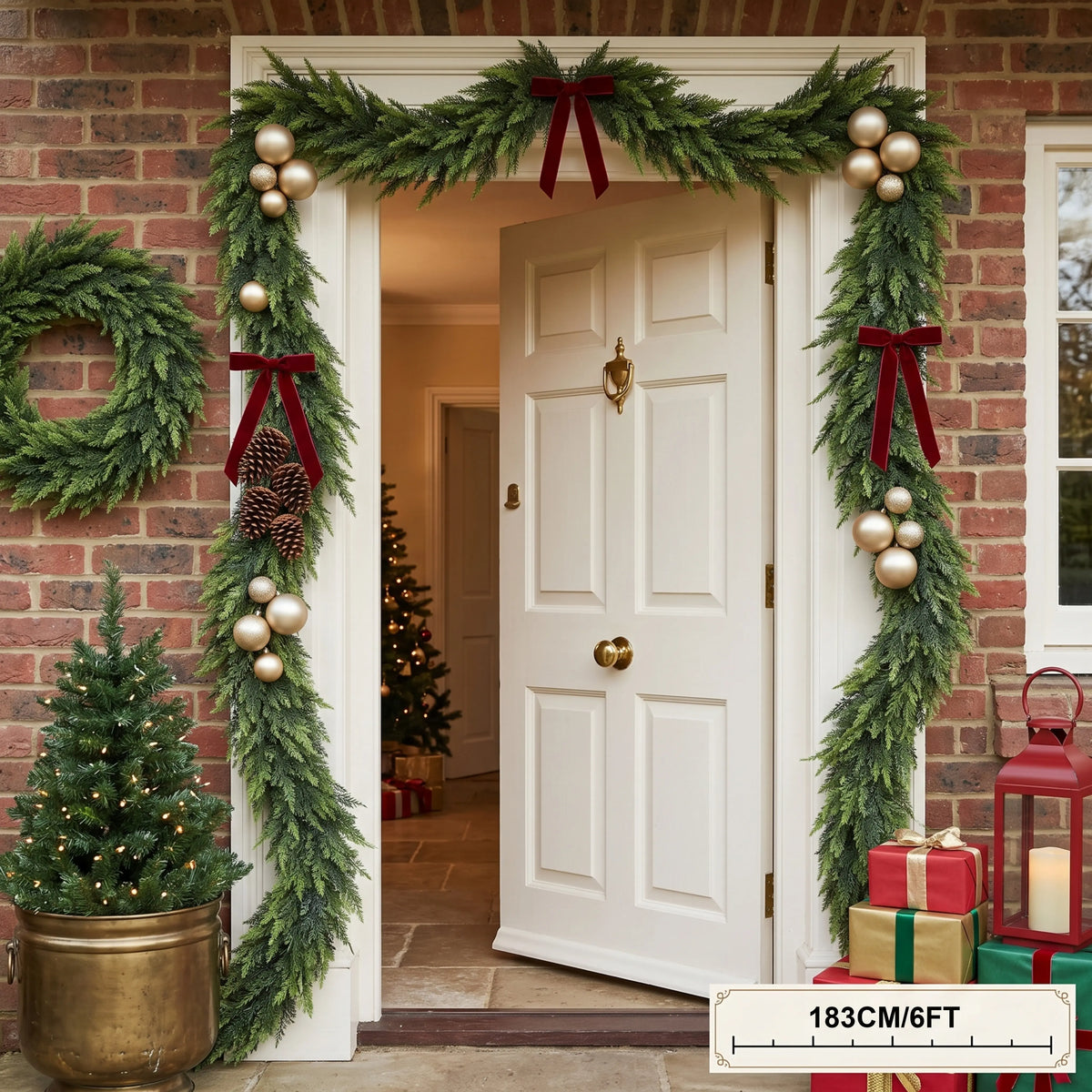 2PCS 6FT Real Touch Evergreen Garland, Artificial Cedar Greenery for Cozy Christmas Mantel, Table, Entryway & Indoor Decor