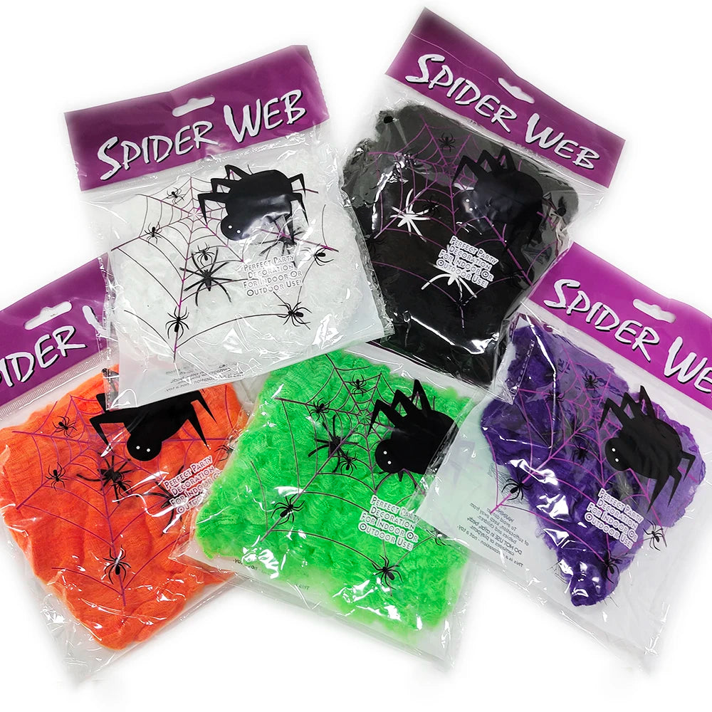 Halloween Decorations Artificial Spider Web Luminous Stretch Cobwebs with Fake Spider Scary Party Scene Decor Horror House Props