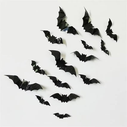 16Pcs Halloween 3D Black Bat Wall Stickers Halloween Party DIY Decorative Wall Decal Halloween Horror Bats Removable Stickers