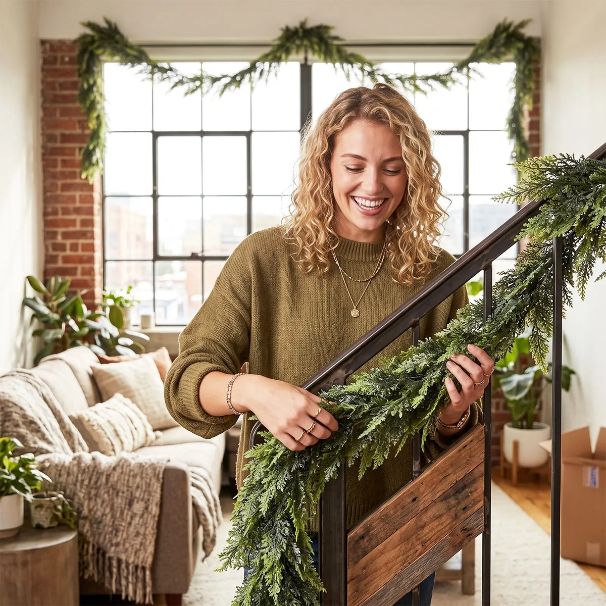 2PCS 6FT Real Touch Evergreen Garland, Artificial Cedar Greenery for Cozy Christmas Mantel, Table, Entryway & Indoor Decor