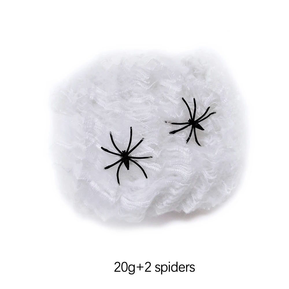 Halloween Decorations Artificial Spider Web Luminous Stretch Cobwebs with Fake Spider Scary Party Scene Decor Horror House Props