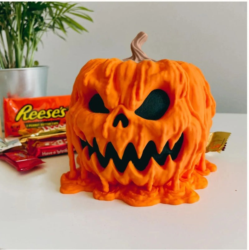 Melting Halloween Pumpkin Candy Bowl with Lid Reusable Candy Dish Spooky Food Display Bowl for Home Halloween