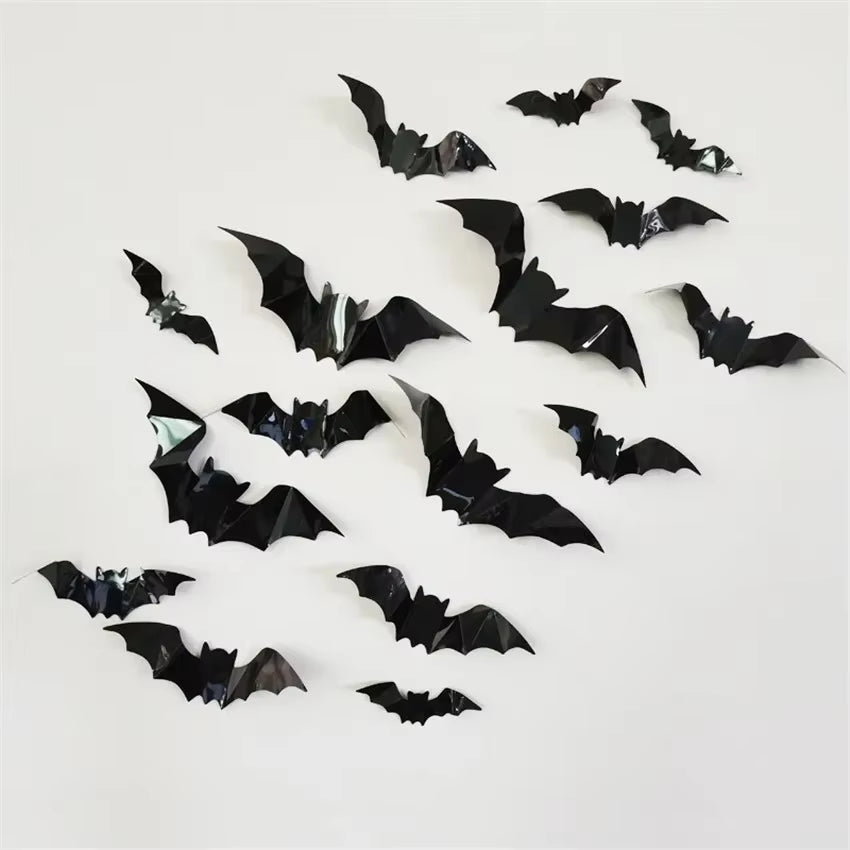 16Pcs Halloween 3D Black Bat Wall Stickers Halloween Party DIY Decorative Wall Decal Halloween Horror Bats Removable Stickers