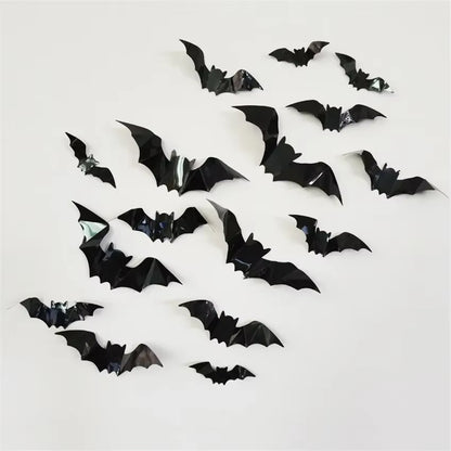 16Pcs Halloween 3D Black Bat Wall Stickers Halloween Party DIY Decorative Wall Decal Halloween Horror Bats Removable Stickers