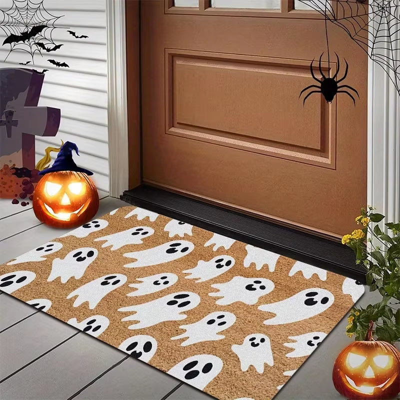 Halloween Spooky Pumpkin Door Mat Non-Slip Resistant Dirt Floor Mat Kitchen Bedroom Carpet Holiday Home Decoration
