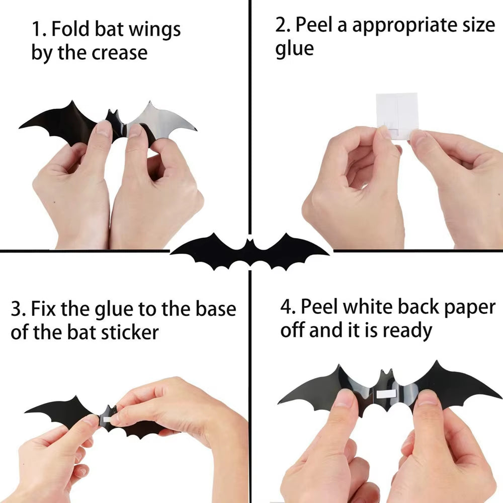 Halloween Scary Bat Decorations 3D Black PVC Bat Halloween Party DIY Decor Wall Sticker Bar Room Halloween Party Decor Props